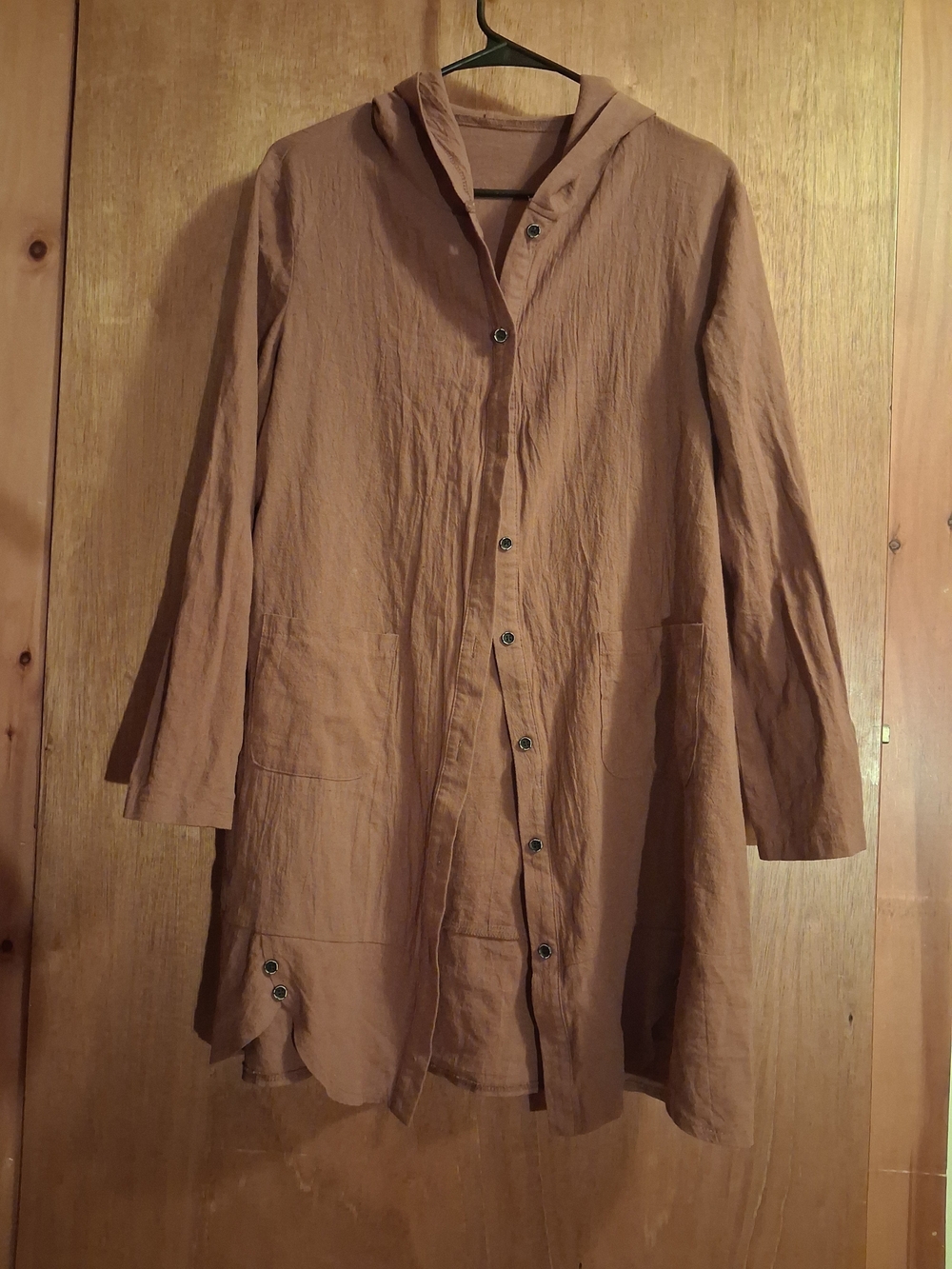Casual Hooded Linen Coat in Brown